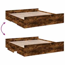 vidaXL Bed Frame with Drawers Bed Base Sonoma Oak 120x200 cm Engineered Wood - smoked oak, 200 x 200 cm - Additional view 6