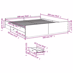 vidaXL Bed Frame with Drawers Bed Base Sonoma Oak 120x200 cm Engineered Wood - smoked oak, 180 x 200 cm