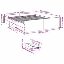 vidaXL Bed Frame with Drawers Bed Base Sonoma Oak 120x200 cm Engineered Wood - black, 150 x 200 cm - Additional view 3