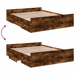 vidaXL Bed Frame with Drawers Bed Base Sonoma Oak 120x200 cm Engineered Wood - smoked oak, 140 x 200 cm - Additional view 6