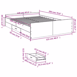 vidaXL Bed Frame with Drawers Bed Base Sonoma Oak 120x200 cm Engineered Wood - smoked oak, 120 x 200 cm - Additional view 10