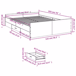 vidaXL Bed Frame with Drawers Bed Base Sonoma Oak 120x200 cm Engineered Wood - concrete grey, 140 x 190 cm