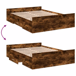vidaXL Bed Frame with Drawers Bed Base Sonoma Oak 120x200 cm Engineered Wood - smoked oak, 135 x 190 cm - Additional view 6
