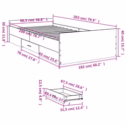 vidaXL Bed Frame with Drawers Bed Base Sonoma Oak 120x200 cm Engineered Wood - smoked oak, 100 x 200 cm - Additional view 10