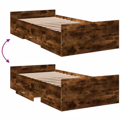 vidaXL Bed Frame with Drawers Bed Base Sonoma Oak 120x200 cm Engineered Wood - smoked oak, 100 x 200 cm - Additional view 6