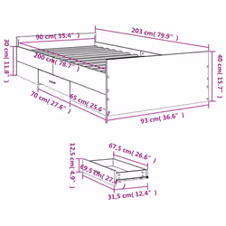 vidaXL Bed Frame with Drawers Bed Base Sonoma Oak 120x200 cm Engineered Wood - smoked oak, 90 x 200 cm - Additional view 10