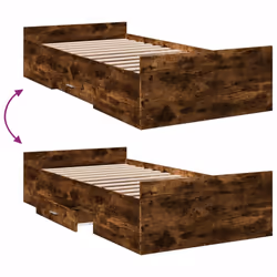 vidaXL Bed Frame with Drawers Bed Base Sonoma Oak 120x200 cm Engineered Wood - smoked oak, 90 x 200 cm - Additional view 6