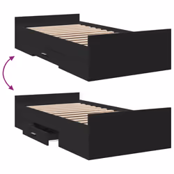 vidaXL Bed Frame with Drawers Bed Base Sonoma Oak 120x200 cm Engineered Wood - black, 75 x 190 cm - Additional view 6