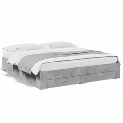 vidaXL Bed Frame with Drawers Bed Base Grey Sonoma 140x200 cm Engineered Wood - concrete grey, 200 x 200 cm