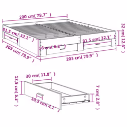 vidaXL Bed Frame with Drawers Bed Base Grey Sonoma 140x200 cm Engineered Wood - concrete grey, 200 x 200 cm