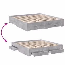 vidaXL Bed Frame with Drawers Bed Base Grey Sonoma 140x200 cm Engineered Wood - concrete grey, 200 x 200 cm - Additional view 6