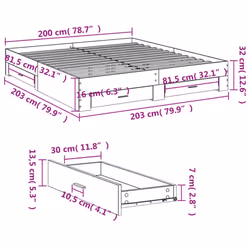 vidaXL Bed Frame with Drawers Bed Base Grey Sonoma 140x200 cm Engineered Wood - brown oak, 200 x 200 cm