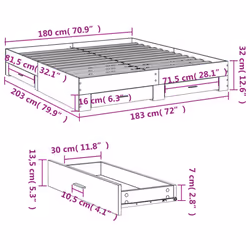 vidaXL Bed Frame with Drawers Bed Base Grey Sonoma 140x200 cm Engineered Wood - brown oak, 180 x 200 cm