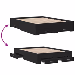 vidaXL Bed Frame with Drawers Bed Base Grey Sonoma 140x200 cm Engineered Wood - black, 140 x 190 cm - Additional view 6