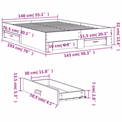 vidaXL Bed Frame with Drawers Bed Concrete Grey 140x190 cm Engineered Wood
