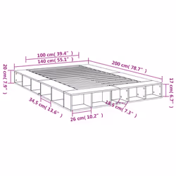 vidaXL Bed Frame Home Bed Base Brown Oak 180x200 cm Super King Engineered Wood - white, 140 x 200 cm - Additional view 3