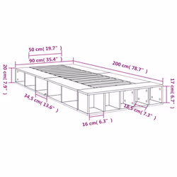 vidaXL Bed Frame Home Bed Base Brown Oak 180x200 cm Super King Engineered Wood - brown oak, 90 x 200 cm - Additional view 9