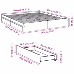 vidaXL Bed Frame with Drawers Bed Black 135x190 cm Double Engineered Wood - white, 200 x 200 cm - Additional view 9