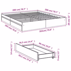 vidaXL Bed Frame with Drawers Bed Black 135x190 cm Double Engineered Wood - concrete grey, 200 x 200 cm
