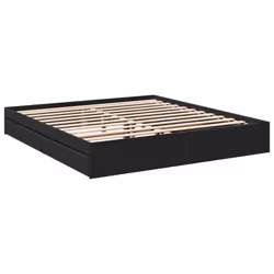 vidaXL Bed Frame with Drawers Bed Black 135x190 cm Double Engineered Wood - black, 180 x 200 cm
