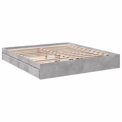 vidaXL Bed Frame with Drawers Bed Black 135x190 cm Double Engineered Wood - concrete grey, 180 x 200 cm - Additional view 5