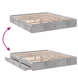 vidaXL Bed Frame with Drawers Bed Black 135x190 cm Double Engineered Wood - concrete grey, 180 x 200 cm - Additional view 6