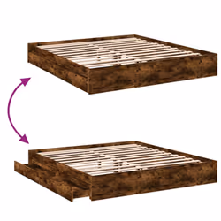 vidaXL Bed Frame with Drawers Bed Black 135x190 cm Double Engineered Wood - smoked oak, 180 x 200 cm - Additional view 6