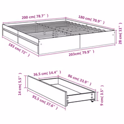vidaXL Bed Frame with Drawers Bed Black 135x190 cm Double Engineered Wood - smoked oak, 180 x 200 cm - Additional view 9