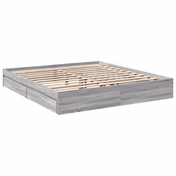 vidaXL Bed Frame with Drawers Bed Black 135x190 cm Double Engineered Wood - grey sonoma, 180 x 200 cm - Additional view 5
