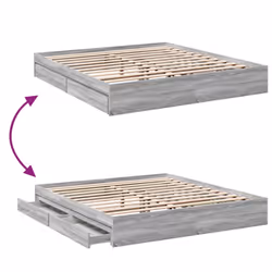 vidaXL Bed Frame with Drawers Bed Black 135x190 cm Double Engineered Wood - grey sonoma, 180 x 200 cm - Additional view 6
