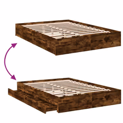 vidaXL Bed Frame with Drawers Bed Black 135x190 cm Double Engineered Wood - smoked oak, 160 x 200 cm - Additional view 6