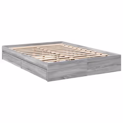 vidaXL Bed Frame with Drawers Bed Black 135x190 cm Double Engineered Wood - grey sonoma, 160 x 200 cm - Additional view 2