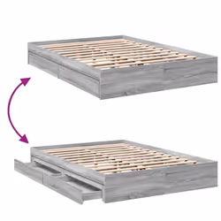 vidaXL Bed Frame with Drawers Bed Black 135x190 cm Double Engineered Wood - grey sonoma, 160 x 200 cm - Additional view 6