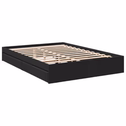vidaXL Bed Frame with Drawers Bed Black 135x190 cm Double Engineered Wood - black, 150 x 200 cm