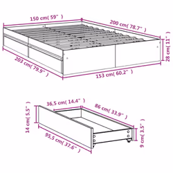 vidaXL Bed Frame with Drawers Bed Black 135x190 cm Double Engineered Wood - concrete grey, 150 x 200 cm