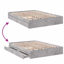 vidaXL Bed Frame with Drawers Bed Black 135x190 cm Double Engineered Wood - concrete grey, 150 x 200 cm - Additional view 6