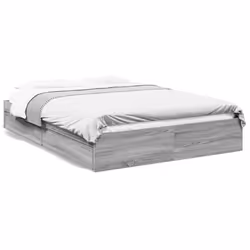 vidaXL Bed Frame with Drawers Bed Black 135x190 cm Double Engineered Wood - grey sonoma, 150 x 200 cm