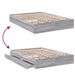 vidaXL Bed Frame with Drawers Bed Black 135x190 cm Double Engineered Wood - grey sonoma, 150 x 200 cm - Additional view 6