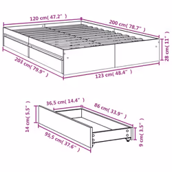 vidaXL Bed Frame with Drawers Bed Black 135x190 cm Double Engineered Wood - white, 120 x 200 cm - Additional view 9