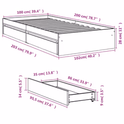 vidaXL Bed Frame with Drawers Bed Black 135x190 cm Double Engineered Wood - black, 100 x 200 cm