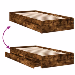 vidaXL Bed Frame with Drawers Bed Black 135x190 cm Double Engineered Wood - smoked oak, 100 x 200 cm - Additional view 6