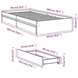 vidaXL Bed Frame with Drawers Bed Black 135x190 cm Double Engineered Wood - concrete grey, 90 x 200 cm - Additional view 9