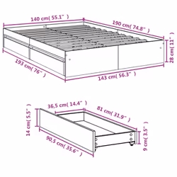 vidaXL Bed Frame with Drawers Bed Black 135x190 cm Double Engineered Wood - black, 140 x 190 cm