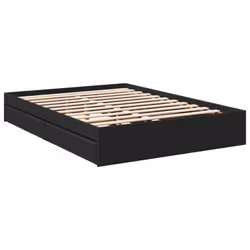 vidaXL Bed Frame with Drawers Bed Black 135x190 cm Double Engineered Wood - black, 135 x 190 cm