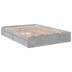 vidaXL Bed Frame with Drawers Bed Black 135x190 cm Double Engineered Wood - concrete grey, 135 x 190 cm - Additional view 5