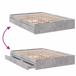 vidaXL Bed Frame with Drawers Bed Black 135x190 cm Double Engineered Wood - concrete grey, 135 x 190 cm - Additional view 6