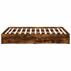 vidaXL Bed Frame with Drawers Bed Black 135x190 cm Double Engineered Wood - smoked oak, 135 x 190 cm - Additional view 4