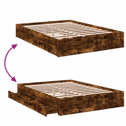 vidaXL Bed Frame with Drawers Bed Black 135x190 cm Double Engineered Wood - smoked oak, 135 x 190 cm - Additional view 6