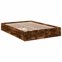 vidaXL Bed Frame with Drawers Bed Black 135x190 cm Double Engineered Wood - smoked oak, 120 x 190 cm - Additional view 2