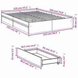 vidaXL Bed Frame with Drawers Bed Black 135x190 cm Double Engineered Wood - smoked oak, 120 x 190 cm - Additional view 3